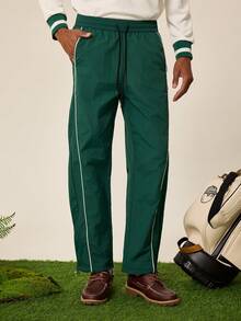 Tonviero Men's Contrast Trim Drawstring Waist Athletic Sweatpants Fall Breathable Sweat Pants Sports - Dark Green - View 1