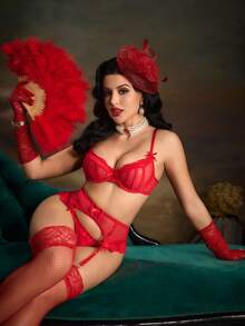 PinupPomp Bộ đồ lót gợi cảm phong cách retro màu đỏ - Đỏ - Xem 7