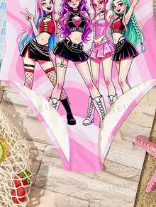 Traje de baño de una pieza con estampado colorido informal para niñas preadolescentes, adecuado para el verano - Multicolor - Ver 3