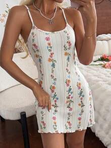 CottageSlumber Women's Short Floral Print Camisole Sleepwear For Summer - Apricot - View 5