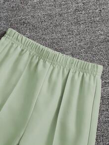 SHEIN Elladie kids Young Girl Minimalist Ruffle Collar Short Sleeve T-Shirt And Long Pants Set - Green - View 7