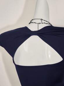 SHEIN ICON 性感露背甜心領休閒功能性（吸濕排汗）黑色T恤 - 寶藍色 - 查看 8