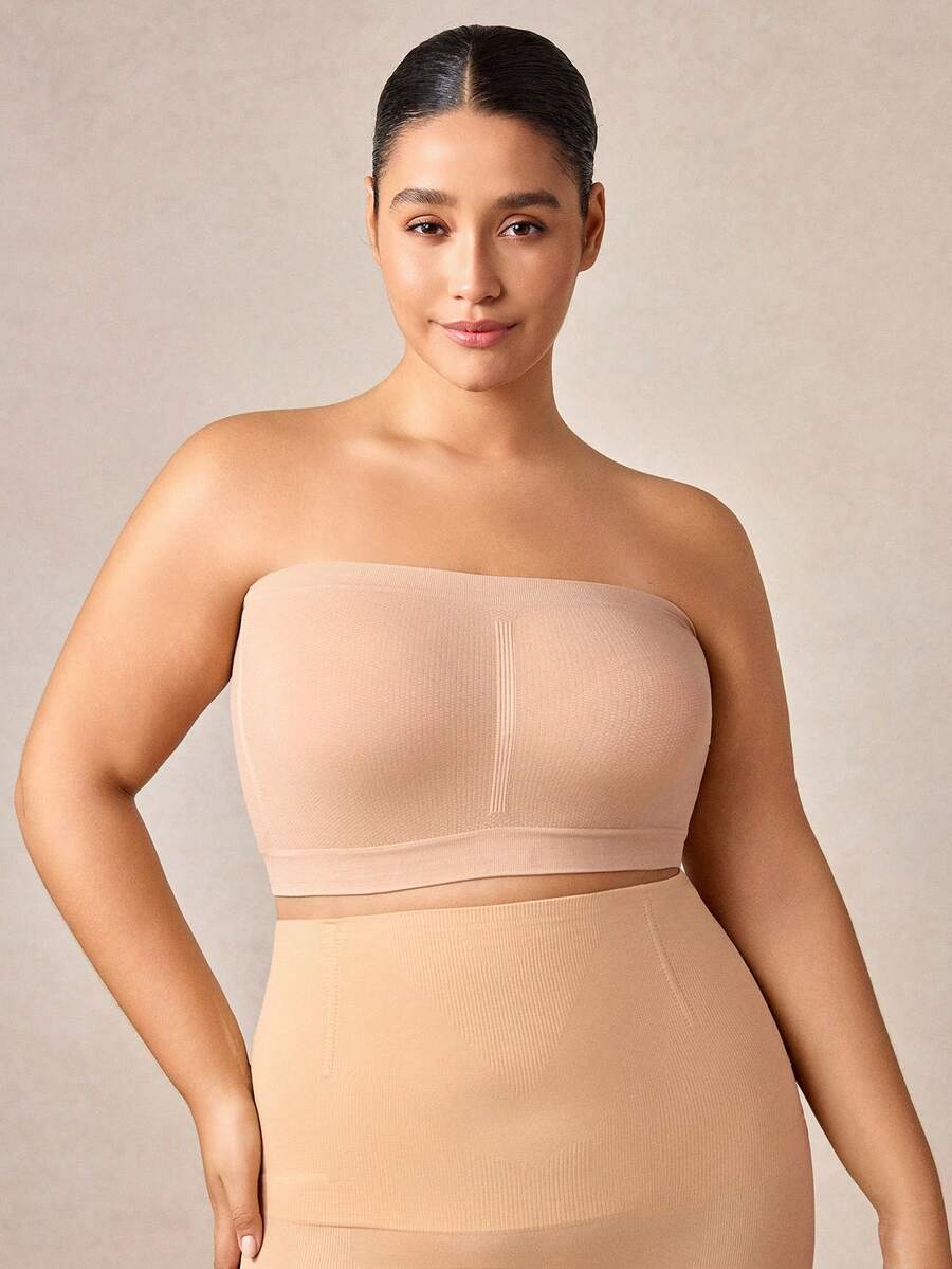 Veilyse 1pc Plus Size Women Seamless Wireless Bra, Full Coverage Comfortable Breathable Tube Top Bra