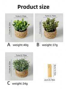 1PC 3PCS Artificial Woven Rattan Potted Plant - PE Polyester Fiber Desktop Party Kitchen Garden Decor Christmas Holiday Gift - Green - View 11