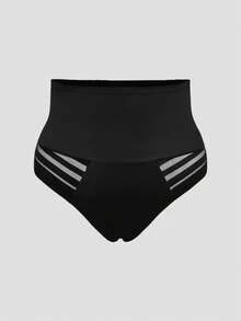 SHAPORA Bragas moldeadoras de talla grande de unicolor con cintura alta, parches de malla y red - Negro - Ver 6