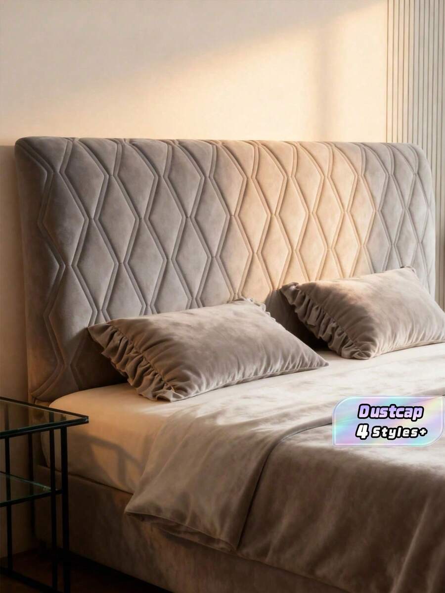 Velvet Headboard Cover Full Wrap Design Ultra Soft Quilted Padding Dust Protection Modern Bedroom Decor Solid Color Upholstery Upgrade - Grey - View 1
