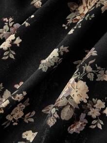 SHEIN MOD 女款花卉印花前綁帶優雅細肩帶迷你洋裝 - 黑色 - 查看 5