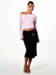 BABYPHAT Chân váy midi bằng vải jersey, cạp thấp, viền ren, dáng ôm sát và điểm nhấn logo. - màu đen - Xem 3