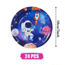 Conjunto de Pratos, Guardanapos e Copos de Papel Descartáveis Tema Astronauta e Estrela, Serve 24 Convidados. Esta Louça de Papel Descartável é Adequada para Aniversários, Casamentos, Festas Temáticas e Piqueniques Familiares. - Visão 7
