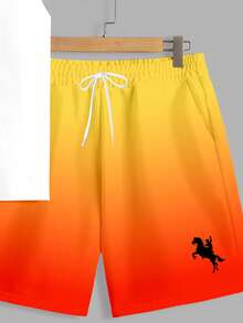 Solurane Island Vacation Style Palm Tree Sunset Ombre Casual Print Men's Standard Fit Tank Top Set - White - View 4