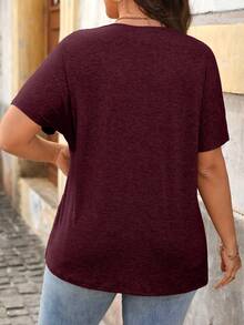 EMERY ROSE Plus Size 3 Pieces Set Soft Comfortable Casual Basic Wavy Boat Neck Raglan Sleeve Short Sleeve T-Shirt - Multicolor - View 2