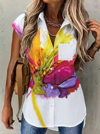 EMERY ROSE Abito camicia da donna con stampa floreale e bottoni