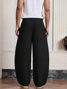 EASEVO Plus Size Men's Solid Color Pleated Pocket Casual Pants - Black - View 3