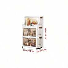 1pc Plastic Folding Storage Cabinet, Double Door Home Living Room Toy Organizer Box, Bedroom Storage Cabinet With Wheels, Wardrobe Closet Storage Box, Kitchen Trolley Storage Rack - Clear - View 18