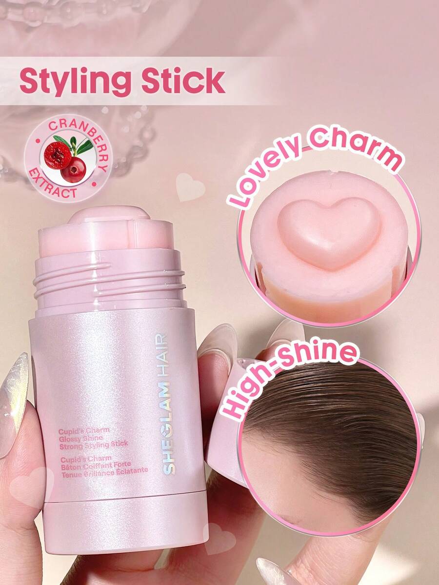 SHEGLAM HAIR 丘比特魅力亮澤強力造型棒 - 30克，柔順秀髮蠟棒，撫平毛躁，優雅造型棒，持久定型，一抹順滑，不粘膩不油膩，不產生碎屑，不留白痕，蔓越莓香氛，適用於所有髮質 | 直髮、波浪捲髮、捲髮、蓬鬆捲髮捲髮 禮物 粉紅色的 化妝品 海灘 節慶 護髮 Y2K 假期 夏天 美髮配件 重返校園 家