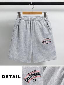 SHEIN 青少年男孩休閒字母印花灰色花卉短褲附口袋,適合生日派對、晚會、表演、婚禮、洗禮、開幕典禮,日常穿著、上學、旅行、運動,適合春夏季穿搭 - 淺灰色 - 查看 5