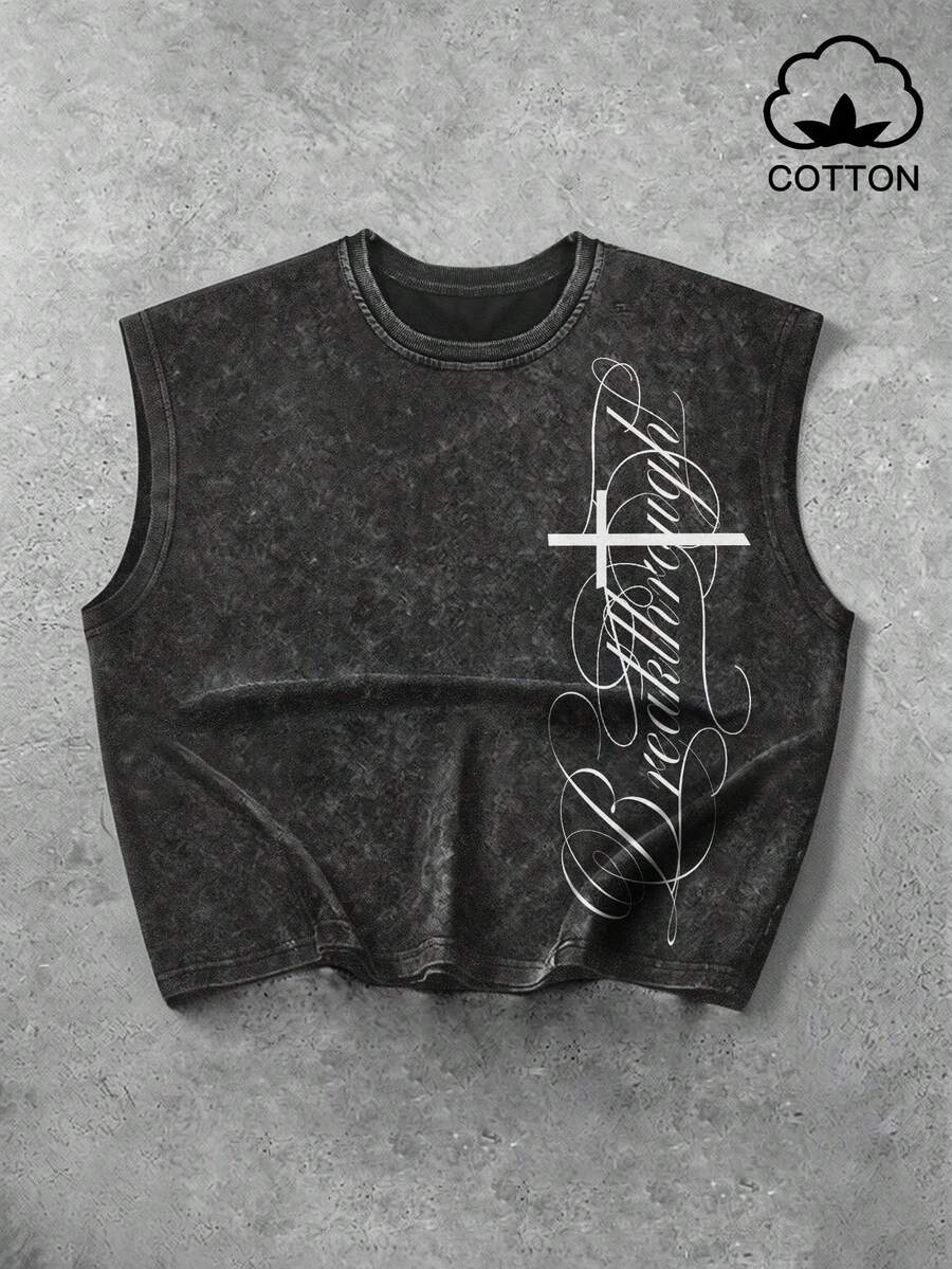 Manfinity EMRG Áo tank top nam màu đen bạc màu, phong cách thường ngày, thích hợp cho hoạt động ngoài trời, trẻ trung và năng động, với chữ viết tay tiếng Anh. - màu đen - Xem 1