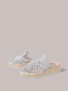Styleloop Giày nữ đế xuồng cao gót dày, quai hậu màu bạc, kiểu dáng hở gót, thích hợp cho đi chơi, nghỉ mát, hẹn hò hàng ngày, đi biển, du lịch biển, phong cách thường ngày. - Bạc - Xem 9