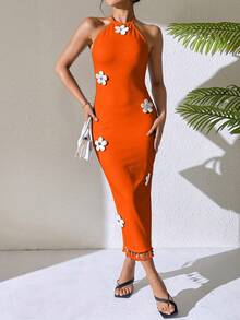 SHEIN Raffinéa Floral Print Bodycon Dress - Orange - View 3