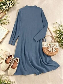 Rusticease Elegant Autumn Outfit For Women Dress Cotton Floral Pattern Long Sleeve Casual Modest Boho Embroidered White And Blue Floral Fall Decor - Blue - View 2