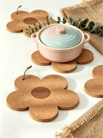1pc  Soft Wooden Heat Abnormal Shape Resistant Insulation Mat Creative Flower Design Potholder Hot Pad For Dining Table Kitchen Decor Valentine's Day Wedding Anniversary Christmas Thanksgiving Housewarming Gift Home Organization Storage