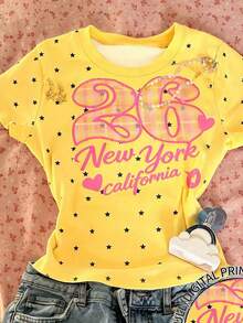 Áo thun tay ngắn dáng crop top in hình ngôi sao kỹ thuật số và số dành cho bé gái tuổi teen, kiểu dáng thoải mái và năng động, phù hợp cho các hoạt động ngoài trời, thể thao, dã ngoại, chụp ảnh, kỳ nghỉ, làm quà tặng và mặc hàng ngày. - Nhiều màu - Xem 3