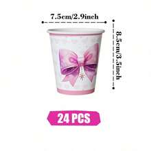 Pink Bow Disposable Plates, Napkins And Cups, Party Supplies Set, Serves 24 People, Disposable Paper Party Tableware, Suitable For Birthdays, Weddings, Themed Parties And Family Picnics. - View 8