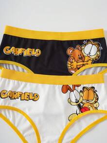 GARFIELD | SHEIN Cartoon Print Contrast Trim Briefs - Black and White - View 3