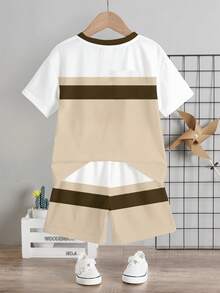 Young Boy Casual T-Shirt Set, Fashion Classic Color Block Print, Classic King Text Print, Cute Crown Print, Suitable For Spring/Summer, Suitable For School, Suitable For Street Wear - Multicolor - View 4