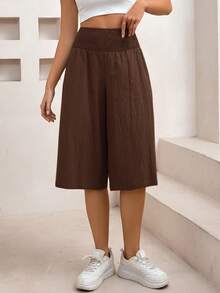 SHEIN Essnce Women's Casual Capri Pants For Commuting - Coffee Brown - View 3