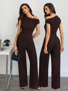 SHEIN Tall 新款夏季女士波西米亚风度假套装，两件套，日常穿着，露腰设计 - 棕色 - 查看 1