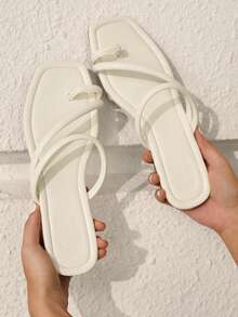 HighSole 女士舒适新款时尚休闲平底凉鞋，夏季高底春假优雅装扮，开斋节魅力编辑轻松舒适波西米亚风度假都市盛典夏季 - 白色 - 查看 4
