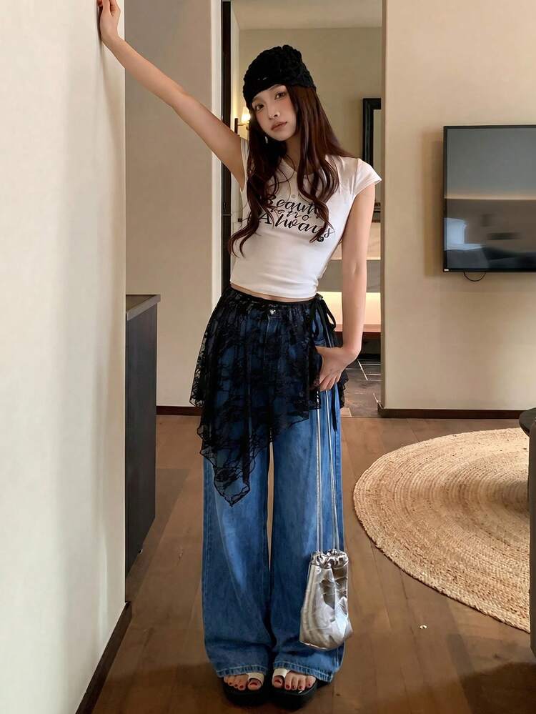 Women's Lace Korean Style Outerwear Skirt