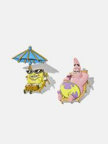 SpongeBob SquarePants | SHEIN 一組新款創意卡通圖案胸針，IP聯名設計，可愛個性化，簡約大方，亦可用作配件，適合各種派對、演唱會、節慶，精美禮物 - 彩色 - 查看 3