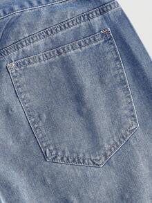 ROMWE MEN Men's Embroidered Cross Pattern Rhinestone Denim Shorts - Blue - View 4