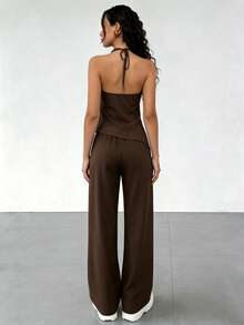 Set Of 2-Piece Halter Neck Top With Chest In Brown Color For Women, Daily Wear Style - Brown - View 2