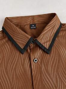 Manfinity Mode Men's Brown Autumn Business Casual Stand-Up Collar Button Long Sleeve Shirt,Formal Party Shirt For Work,Wedding,Daily Wear,Gift For Husband,Father - Coffee Brown - View 4