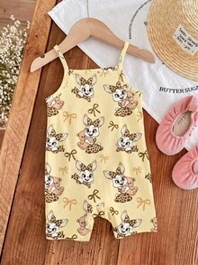 [RANDOM 4 PCS SEND 1 PC] Baby Girls Pink Summer Cute Family Matching Retro Leopard Bow Cartoon Rabbit Graphic Suspender Romper,Korean Style Outfit - Multicolor - View 7