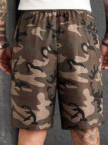 Manfinity CasualCool Camo Print Wide Leg Bermuda Shorts,All Shades Of Brown,Summer,Casual,Streetwear,City Break,Derby Black Outdoor Activities,Daily Leisure,Vintage Y2k - Multicolor - View 2