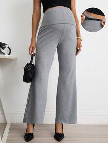 MaterniWear Maternity Casual Adjustable Waist Solid Color Flare Pants Coming Home Spring Coming Home Loungewear Fall - Grey - View 8