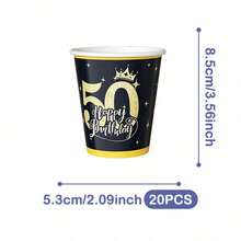 50th Black Gold Dots Happy Birthday Disposable Plates, Napkins And Cups Set, Serves 20 Guests. This Disposable Party Set (Including Plates, Napkins And Cups) Is Perfect For Birthday Parties, Weddings And Family Picnics. - View 8