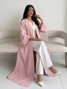 Yasmyna Elegant 3D Floral Decor Long Fitted Abaya For Women - Pink - View 1