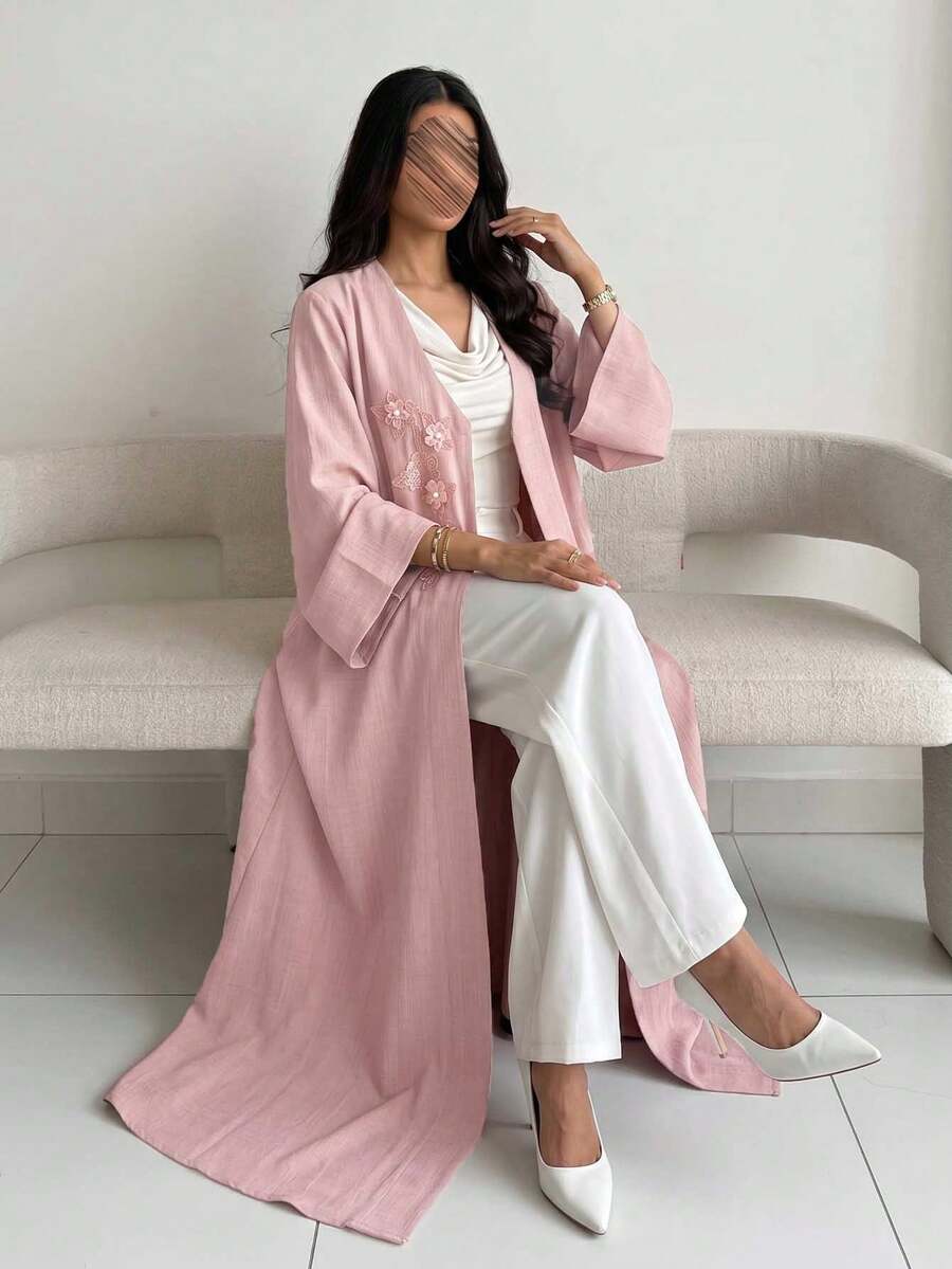 Yasmyna Elegant 3D Floral Decor Long Fitted Abaya For Women - Pink - View 1