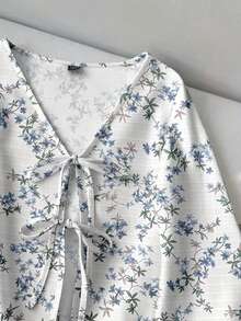 SHEIN LUNE Women's Casual Printed Drawstring Flare Sleeve Top, Suitable For Autumn/Winter - Multicolor - View 3