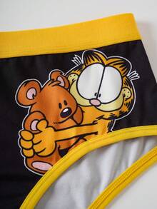 GARFIELD | SHEIN Cartoon Print Contrast Trim Briefs - Black and White - View 5