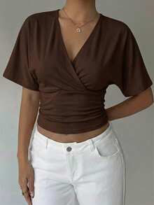 Aloruh Set de 2 camisetas casuales de mujer con cuello en V a rayas, mangas cortas tipo murciélago y plisadas - Multicolor - Ver 8