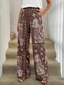 SHEIN Tall CURVE Quần dài ống đứng in họa tiết cỡ lớn dành cho nữ, thích hợp cho kỳ nghỉ, du lịch, lễ hội âm nhạc, trang phục thường ngày, kỳ nghỉ xuân/hè/phong cách bohemian/quần ống rộng bohemian gợi cảm, quần ống rộng nữ, trang phục mùa xuân cho nữ, quần phong cách bohemian, trang phục đi biển lễ Phục sinh, trang phục đi nghỉ mát cho nữ. - Nhiều màu - Xem 4