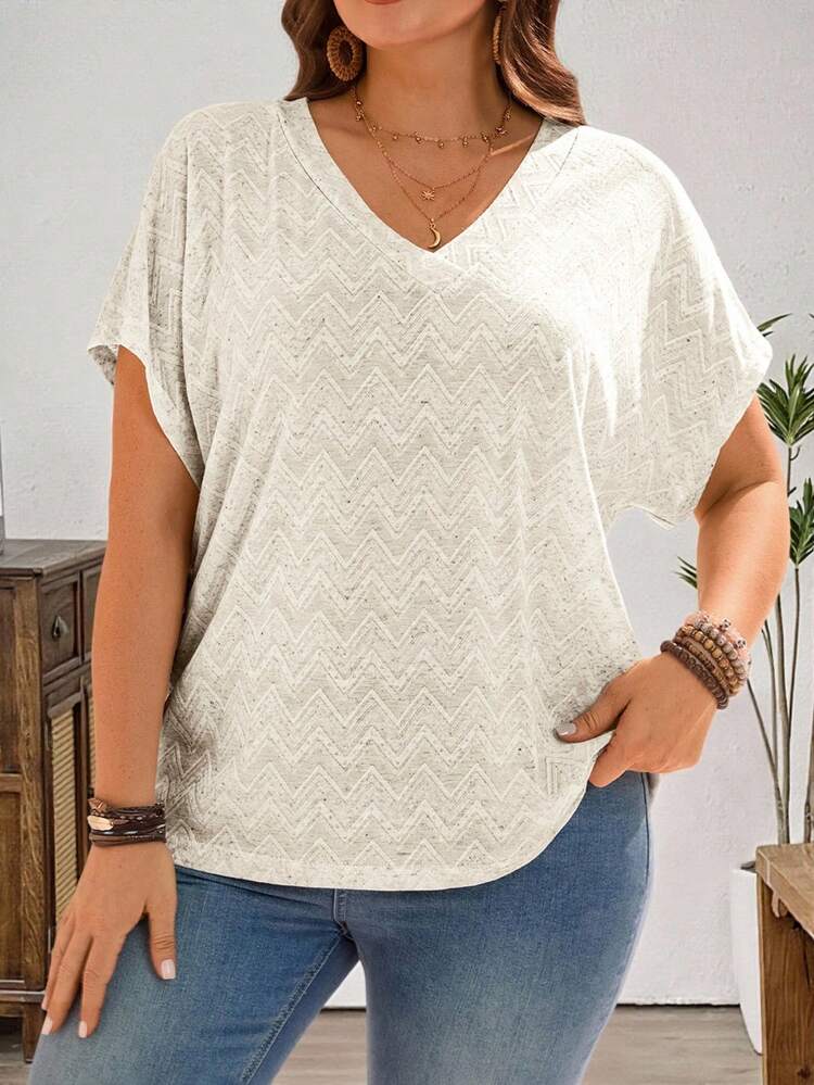 Plus Size Women's Summer Casual Vacation Country Solid Color V-Neck Short Sleeve Top T-Shirt,Suitable For Summer Vacation,Casual Holiday Style,Summer Outfits For Women ,Vacation Outfits Women ,Holiday Outfits For Women,Going Out Outfits, New Clothes,Simple And Fashionable For Everyday Wear,Suitable For Summer, Vacation, Daily Wear, Festival Outfits For Women,Country Concert Outfit,Beach Outfits For Women,Western Style,Gifts For Mother,Boho Top