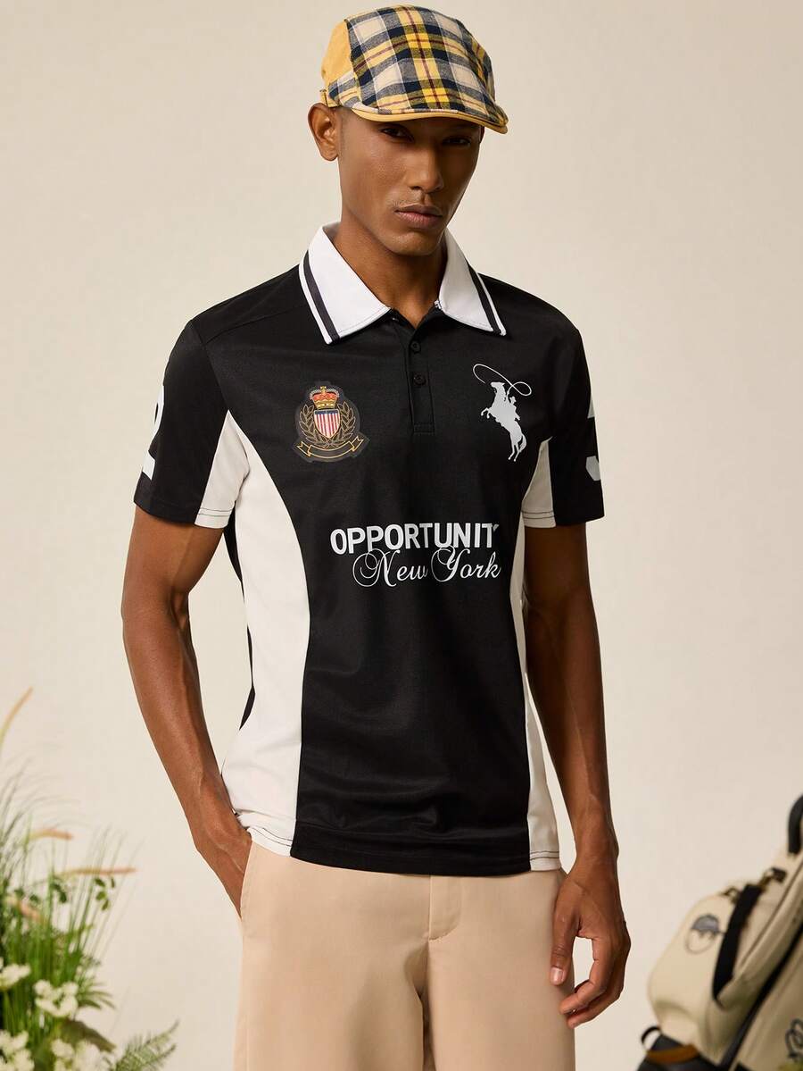 Tonviero Camisa polo con cuello y estampado minimalista para hombre - Multicolor - Ver 1
