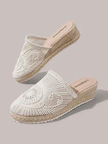 Styleloop Giày đế xuồng nữ bằng dây gai dầu và rơm màu be, kiểu dáng hở gót, thích hợp cho đi chơi, du lịch, hẹn hò hàng ngày, đi biển, du lịch biển, phong cách thường ngày. - Màu be - Xem 9